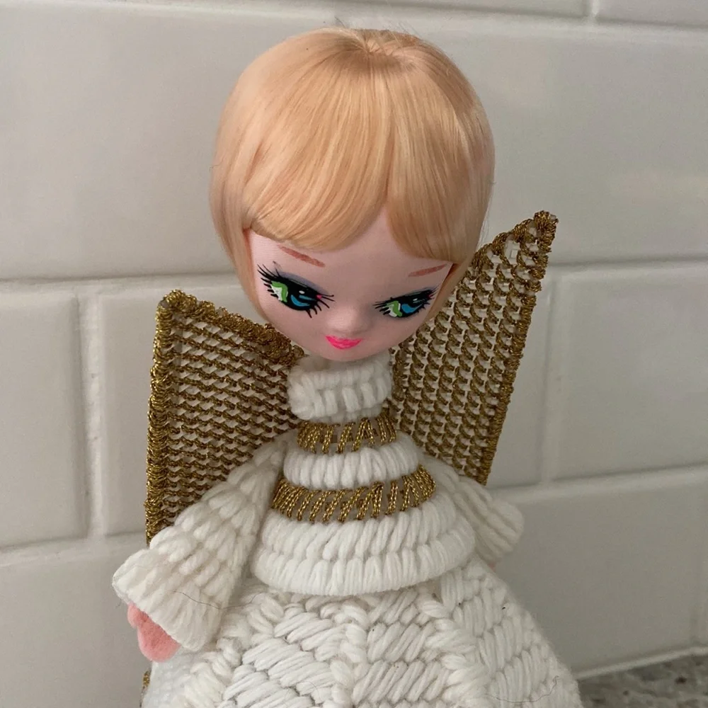 Midcentury needlepoint angel tree topper